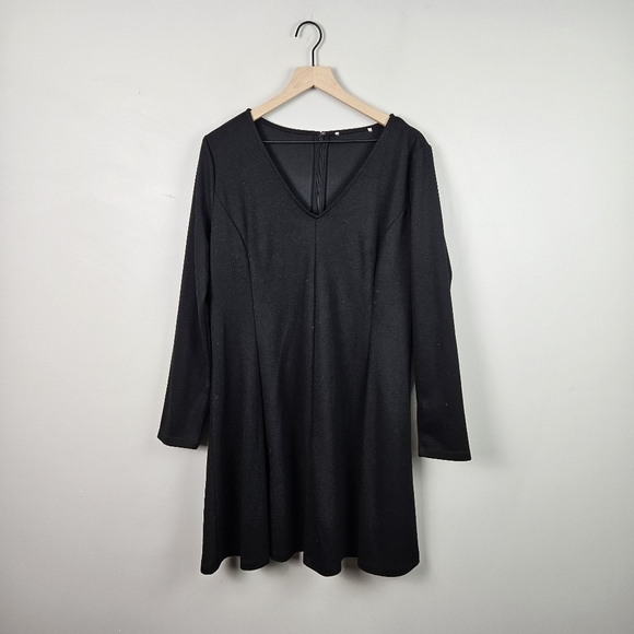 Loft V Neck Black Long Sleeve Dress - Picture 1 of 7